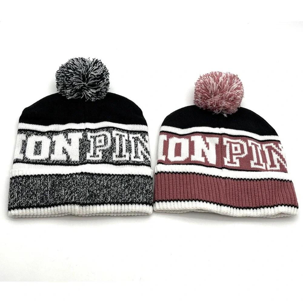 2‎ VICTORIA'S SECRET PINK FASHION SHOW BEANIE POM POM HATS PINK NATION